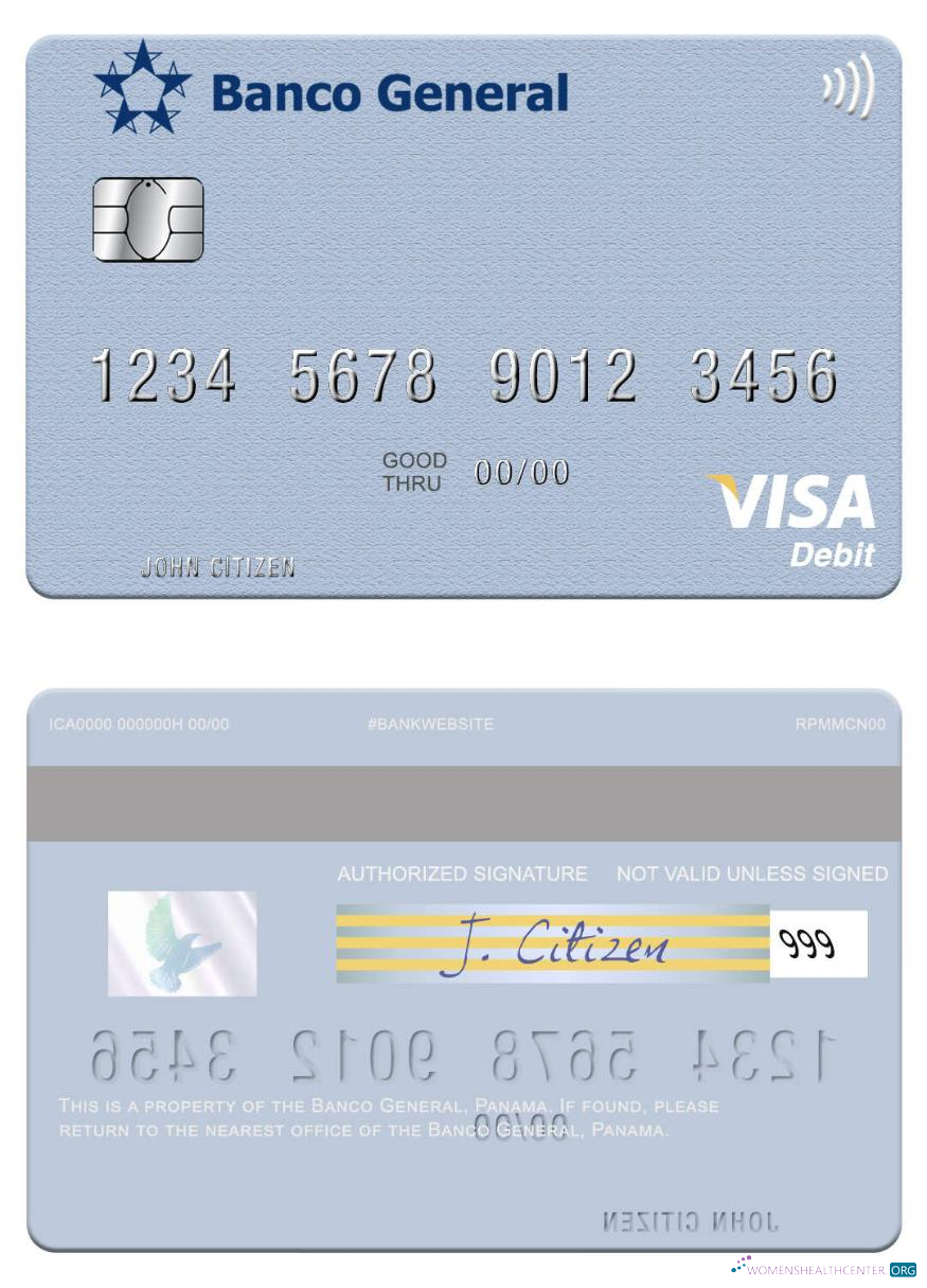 Download Panama Banco General visa debit card Photoshop template